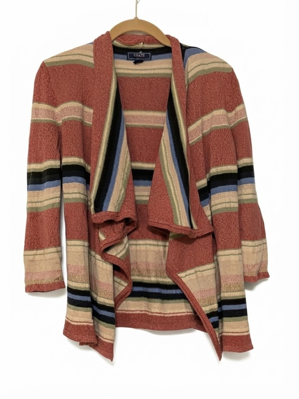 Chaps Denim Striped Cardigan Sweater M Linen Cotton Whimsigoth Grunge Indie Y2K